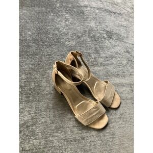 Woolworths Womens Us 5 Sandals Gold Rhinestone Square Toe Ankle Strap Block Heel